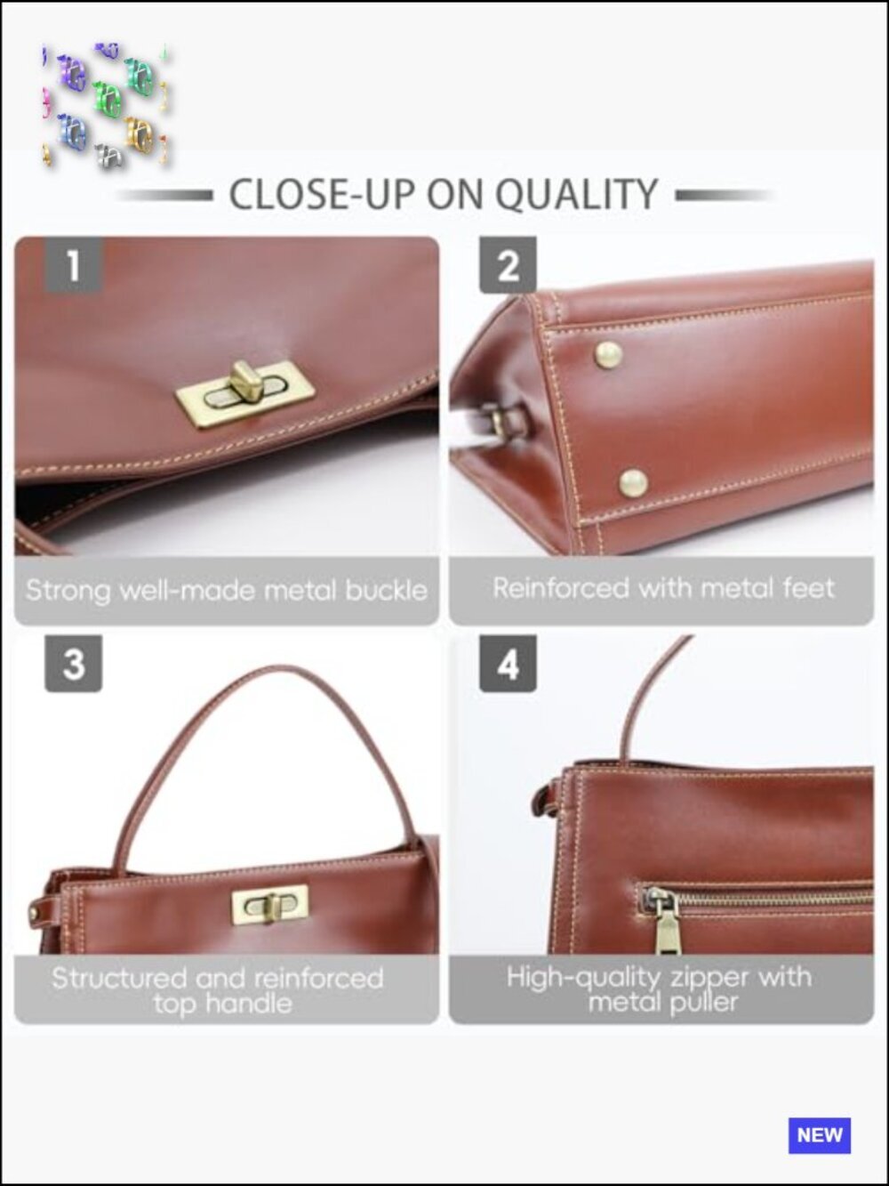 Vintage Leather Satchel Crossbody Bag Spacious Organizer Top Handle Adjustable - Picture 4 of 7